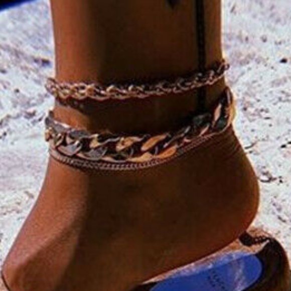New 3-Layer Gold Chain Link Anklet - Picture 2 of 7